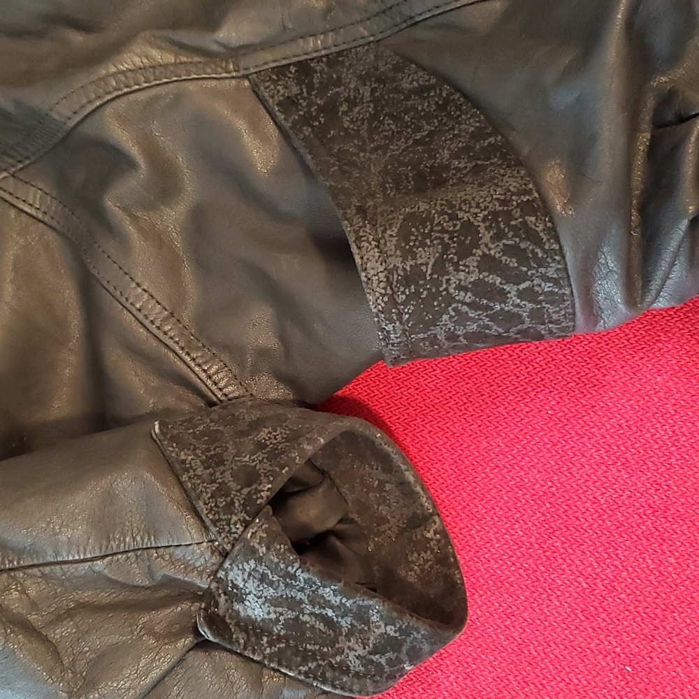 Winlit Black leather dolman batwing sleeve jacket moto Large - Picture 8 of 10